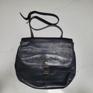 Vintage Fossil Black Leather Messenger Bag 75082